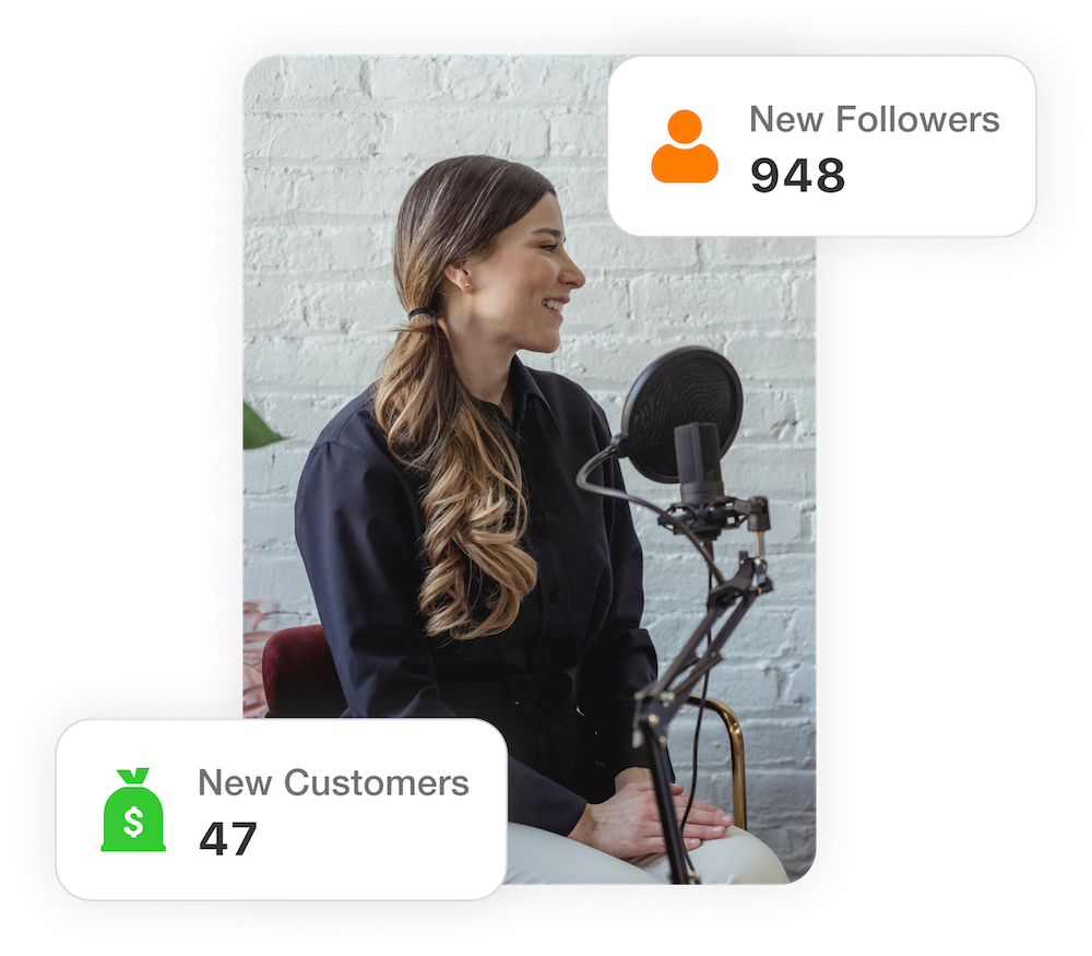 Podcast guest getting more followers and customers.