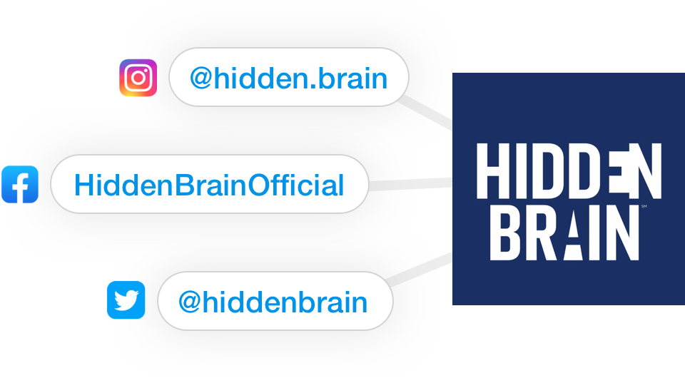 Social media links for Hidden Brain podcast.