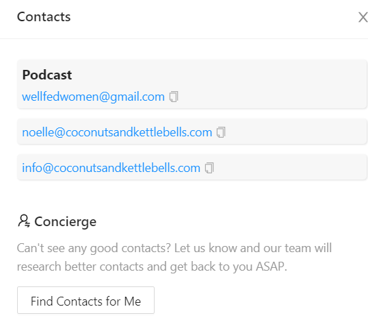 Podcast contact emails showing on Rephonic