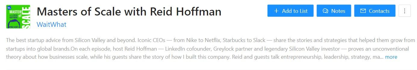 Masters of Scale with Reid Hoffman podcast information on Rephonic