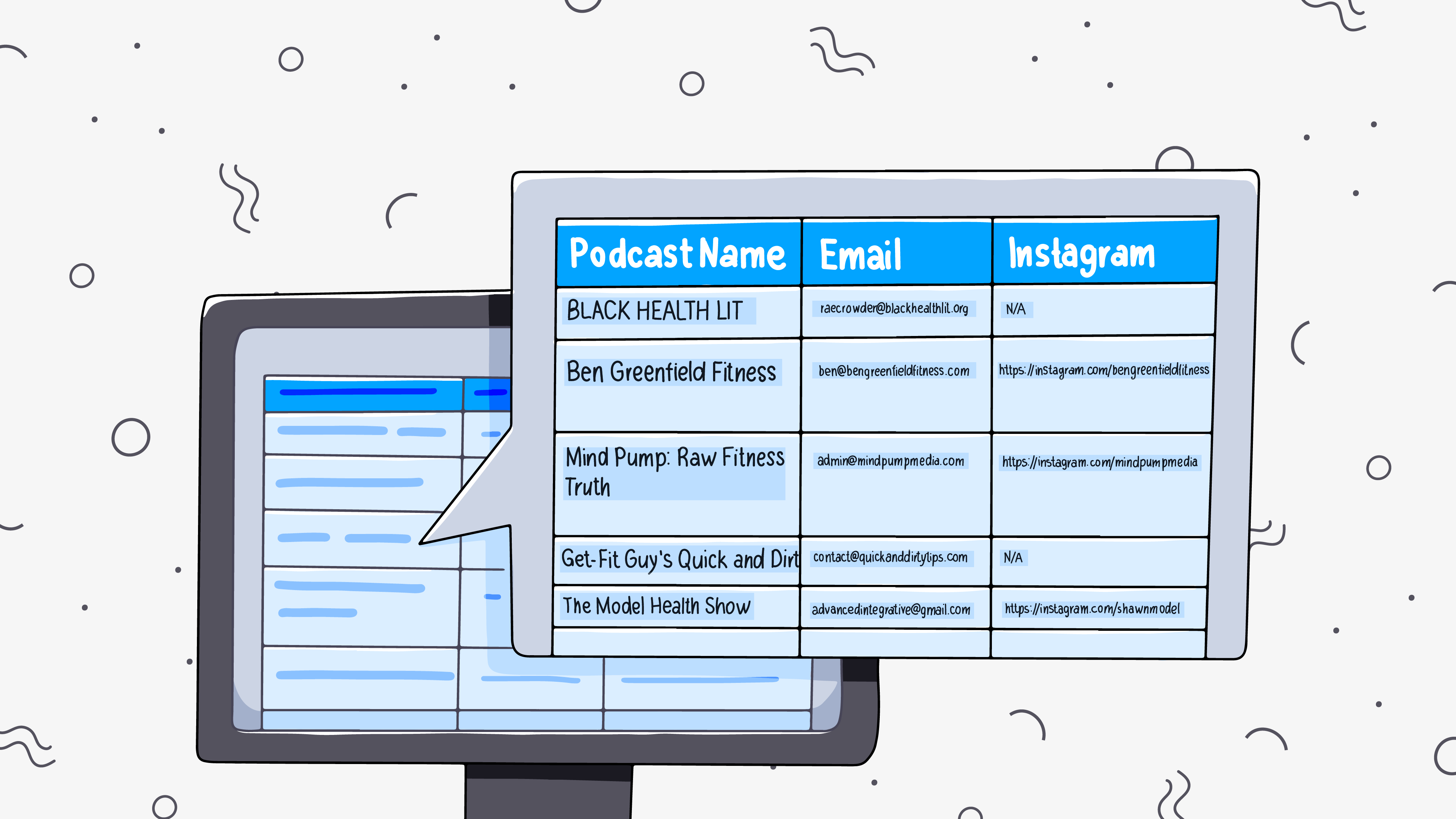 Podcast media list on a computer