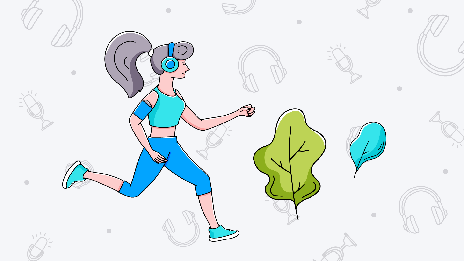 Woman listening to podcast while running