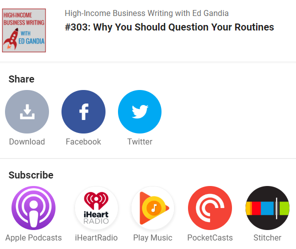 Podcast share links for High-Income Business Writing