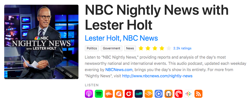 NBC Nightly News podcast page on Rephonic