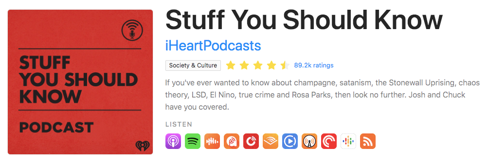 Stuff You Should Know podcast page on Rephonic