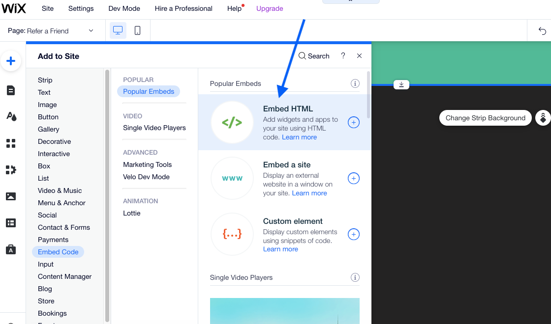 Embed HTML on Wix