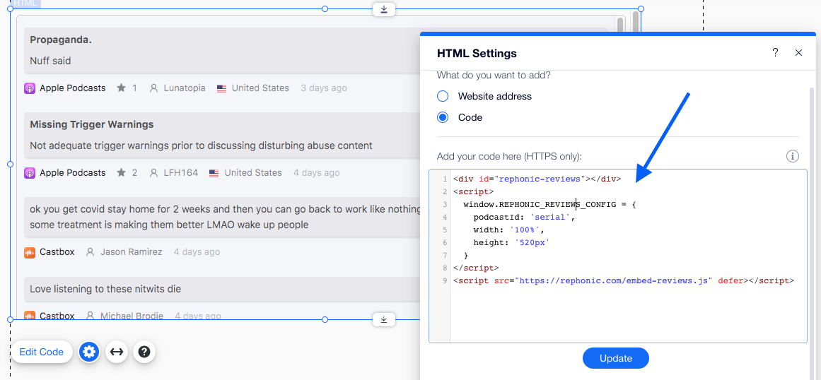 Add code snippets in one go on Wix