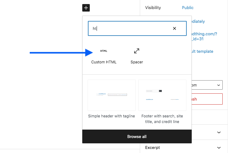 Add a Custom HTML block on Wordpress