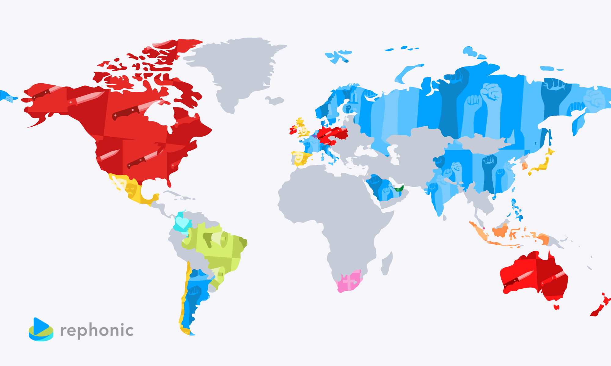 Map showing the most common category in the the Apple Podcasts 'Top Shows' chart by country