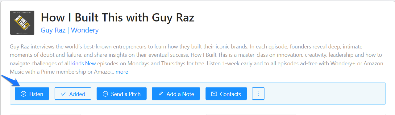 Listen button on Rephonic for How I Built This with Guy Raz