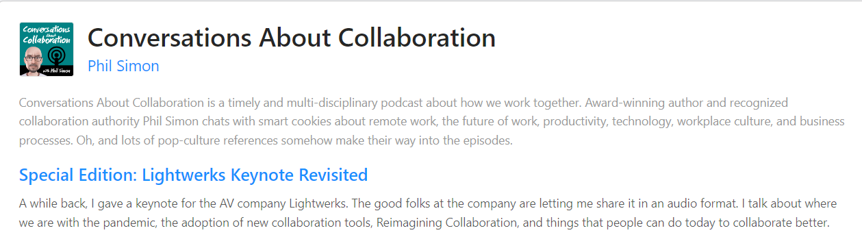Conversations About Collaboration podcast on Rephonic