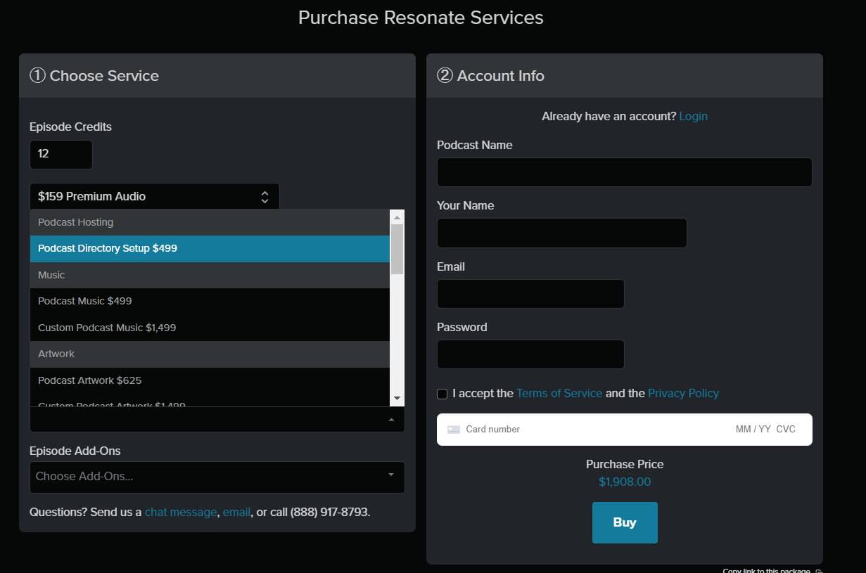 The Resonate Purchase Services Tool