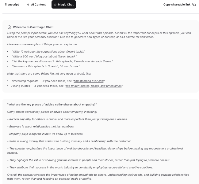 Magic Chat helps you produce custom podcast content
