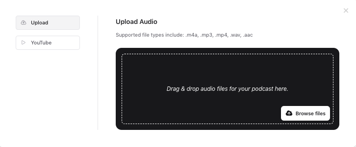 Upload audio files for your podcast