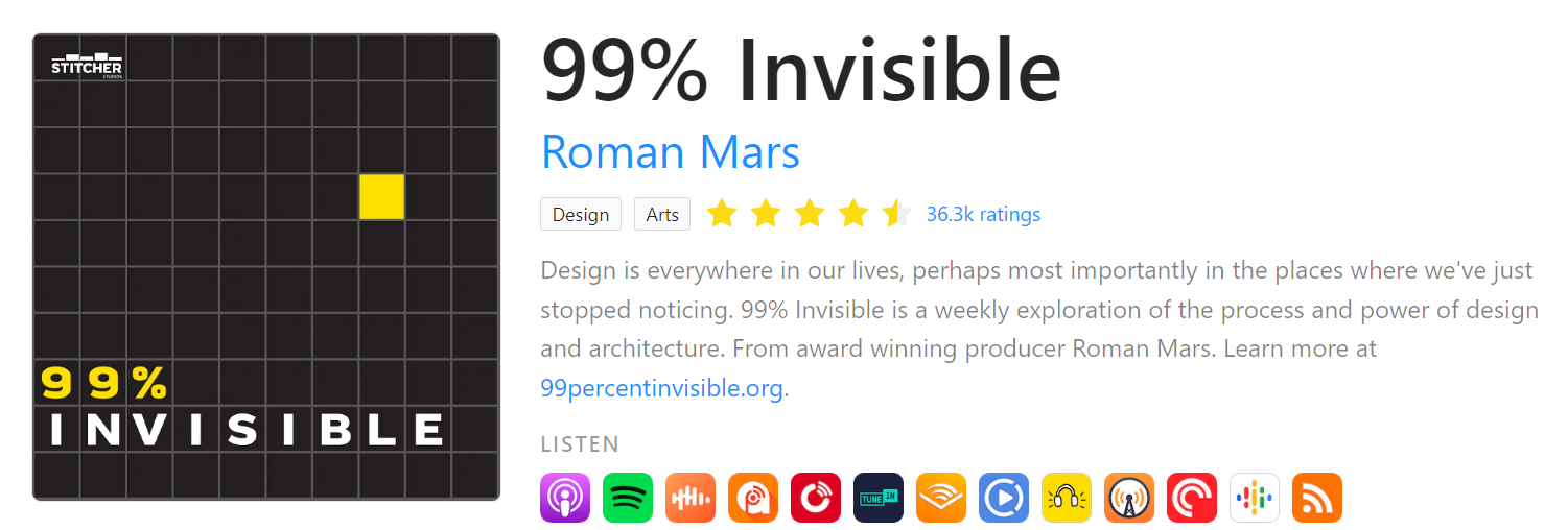99% Invisible podcast on Rephonic