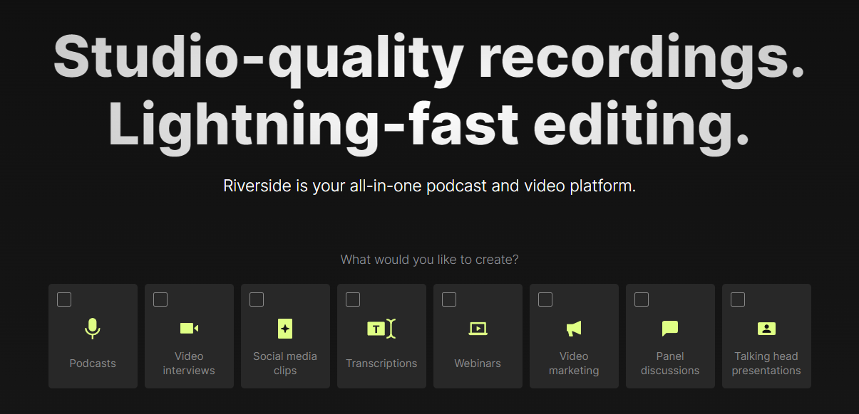Riverside podcast editing software homepage
