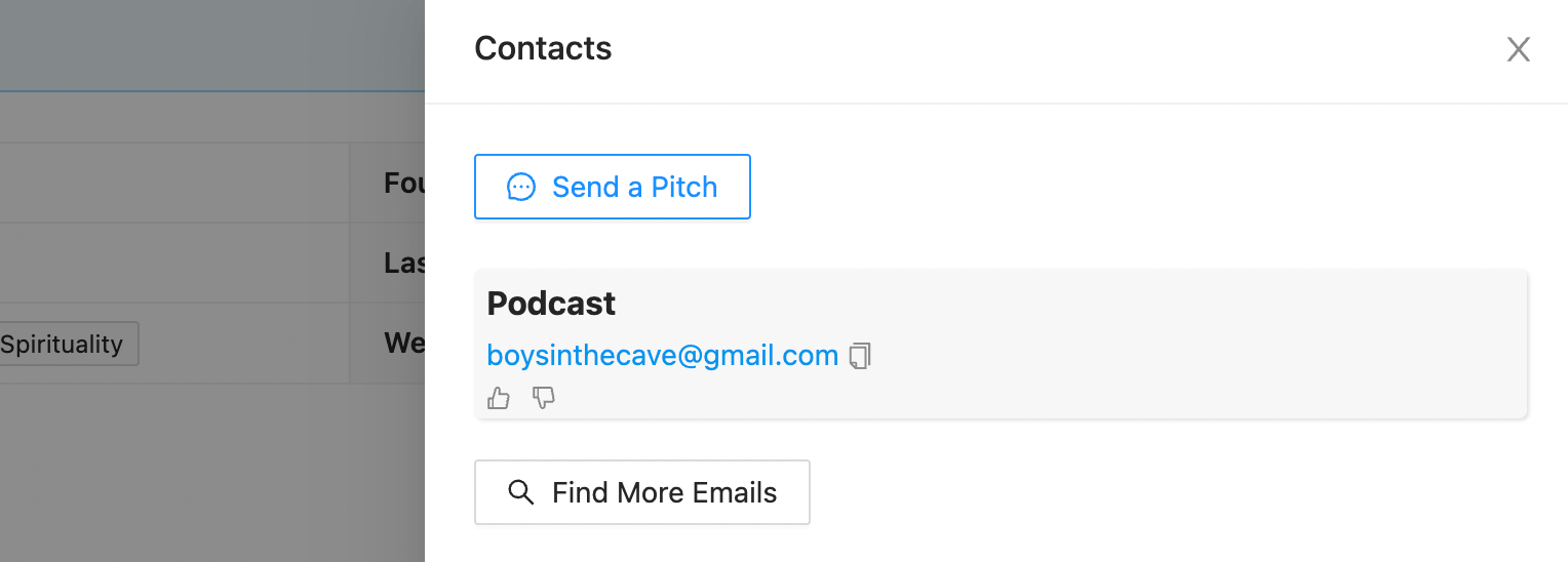 Podcast contact emails on Rephonic