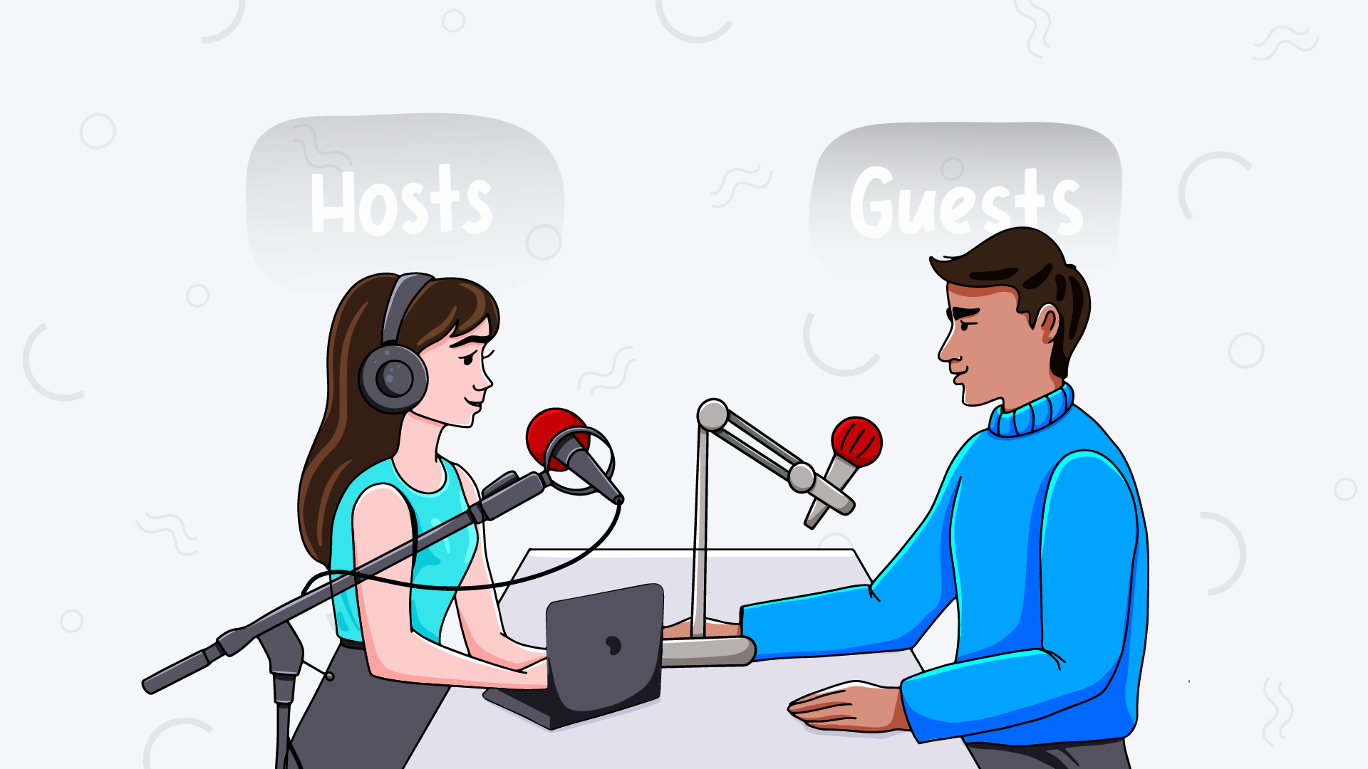 Podcast host speaking to a podcast guest
