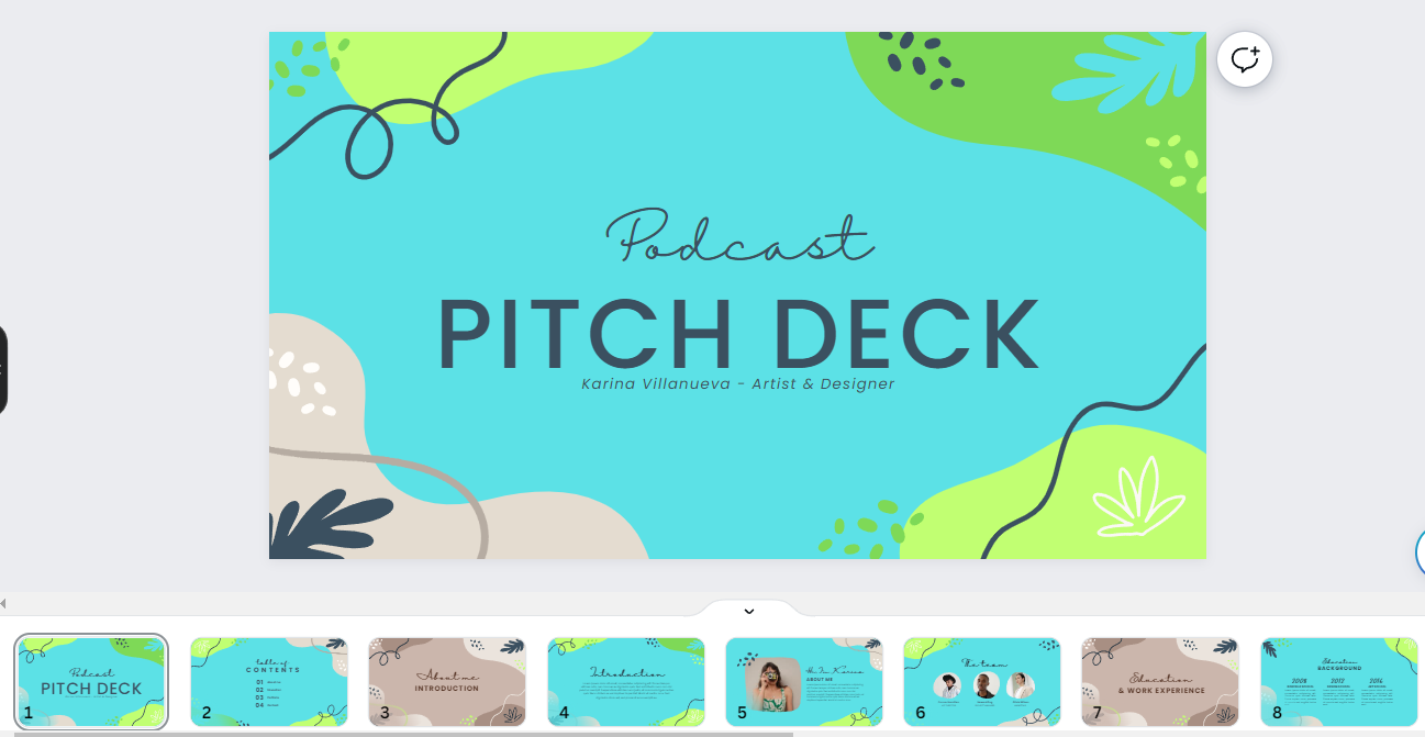 Podcast pitch deck template on Canva