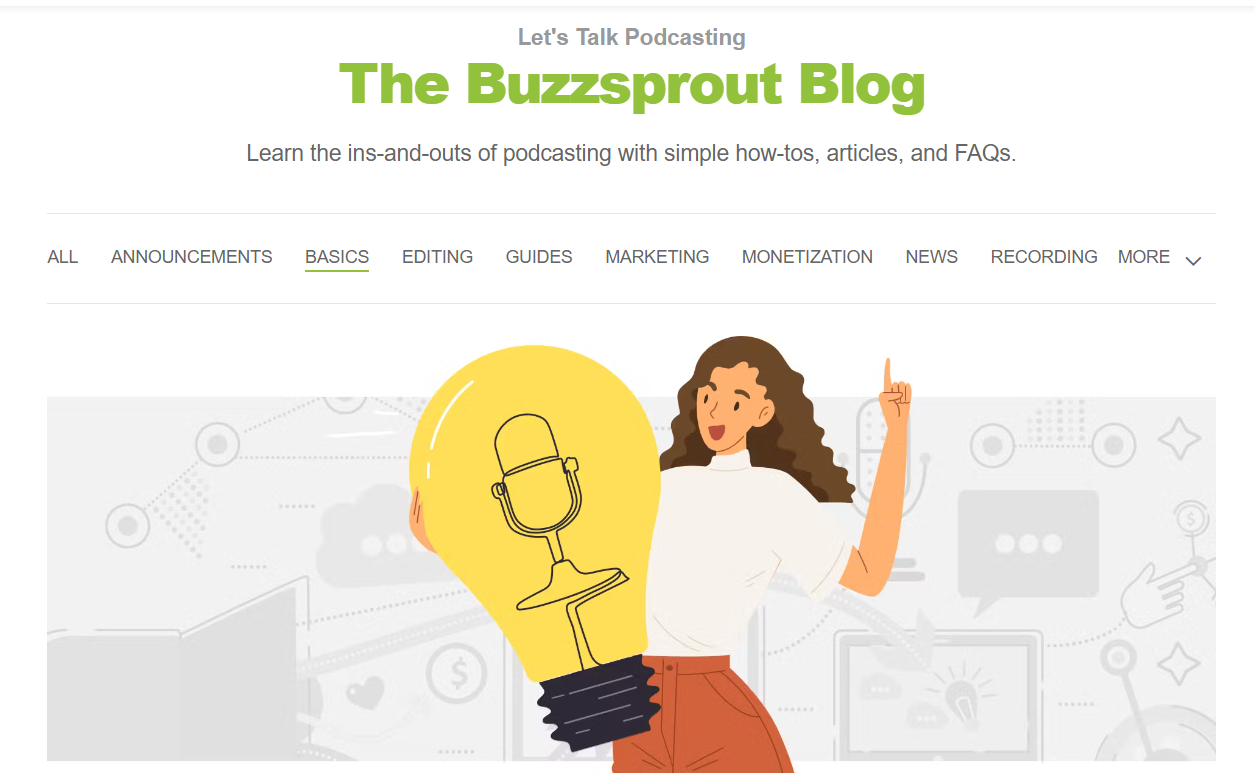 Buzzsprout podcast blog homepage