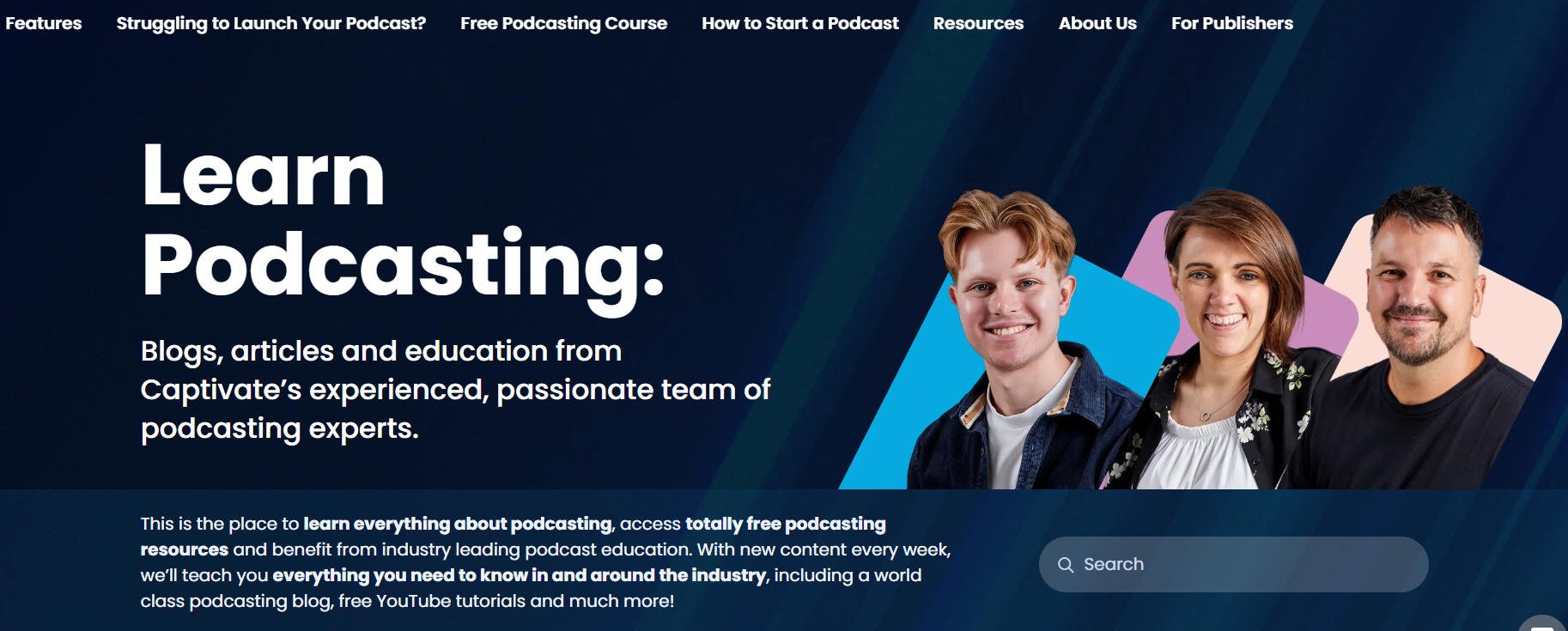 Captivate podcasting blog homepage