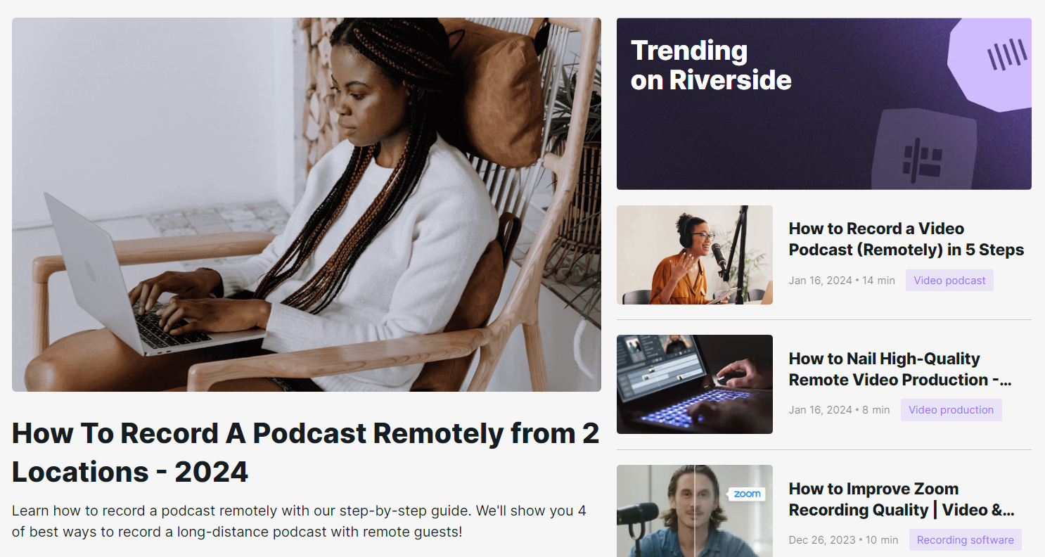 Riverside podcasting blog homepage