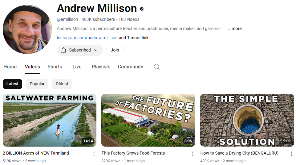 YouTube screenshot. Man's smiling face above 3 youtube thumbnails