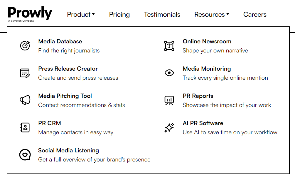 Prowly's product list