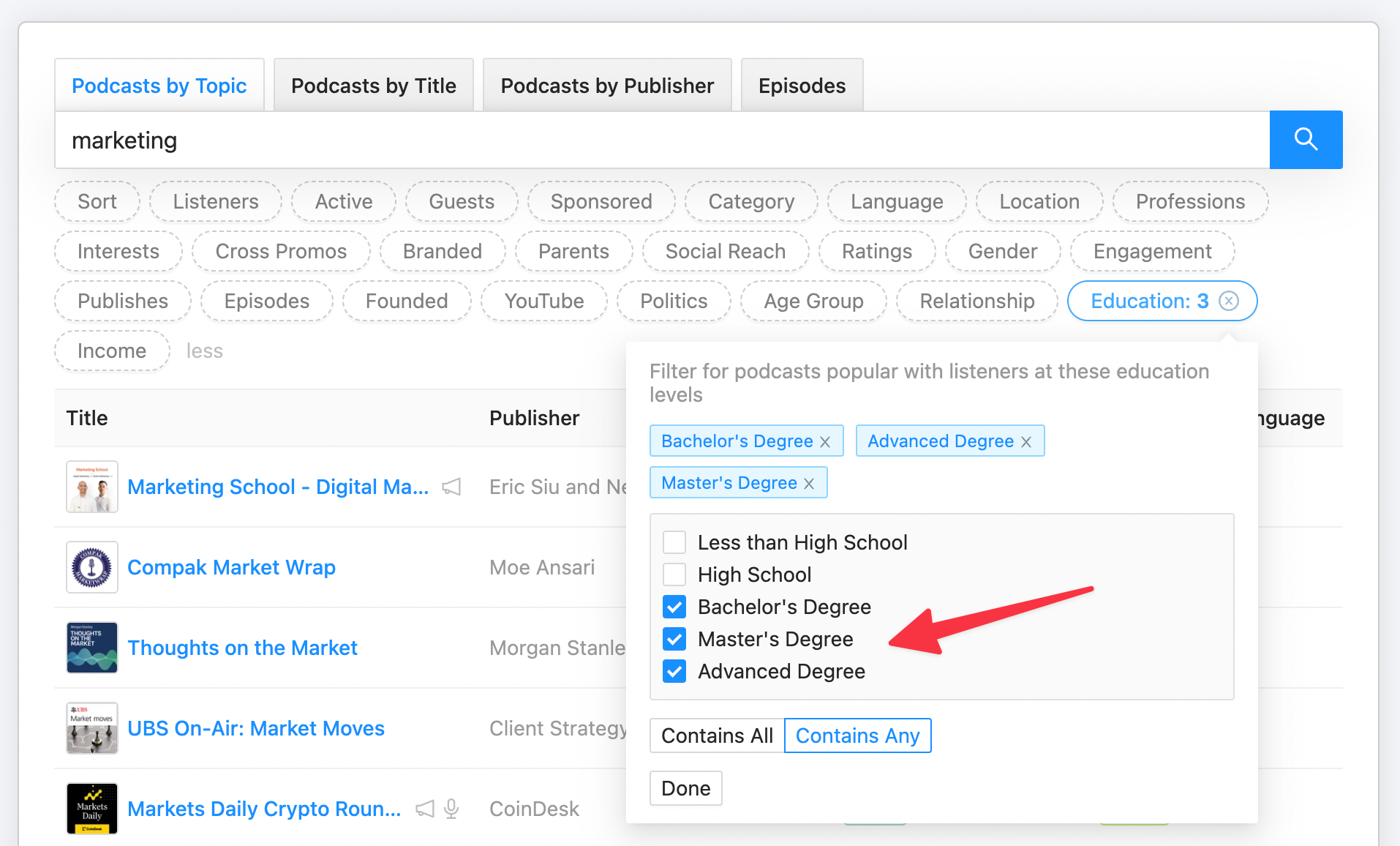 Podcast audience education