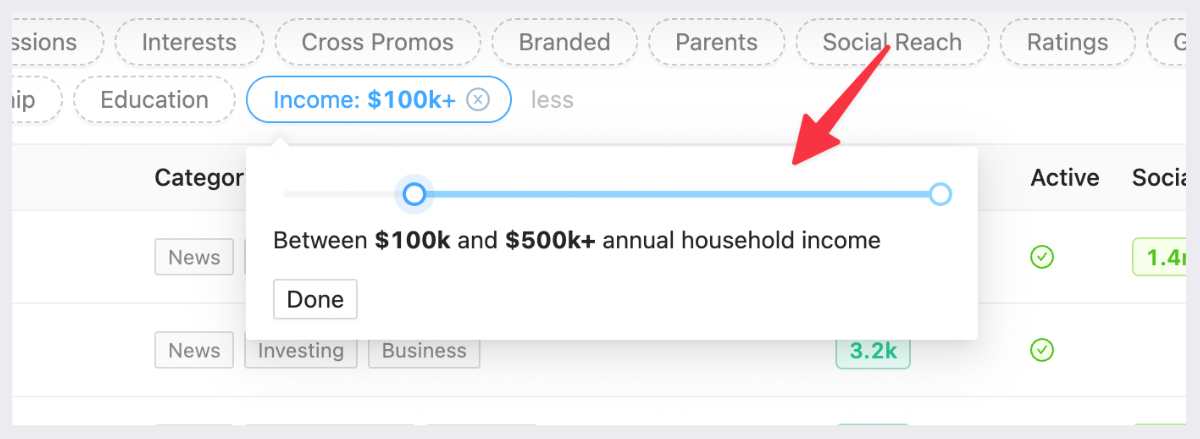 Podcast audience income