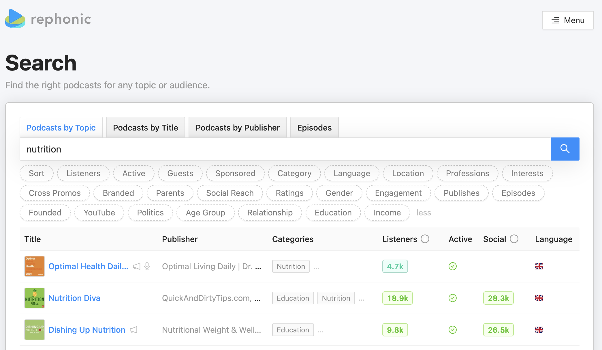 Rephonic podcast database