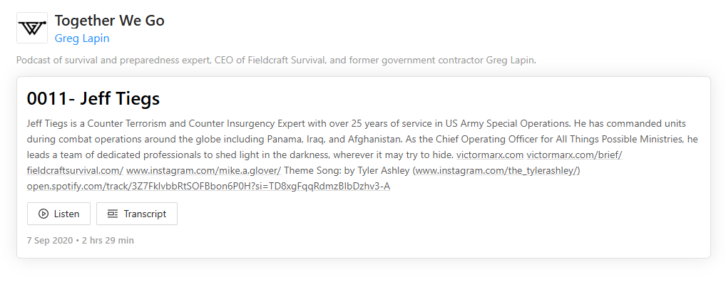 Jeff Tiegs podcast guest