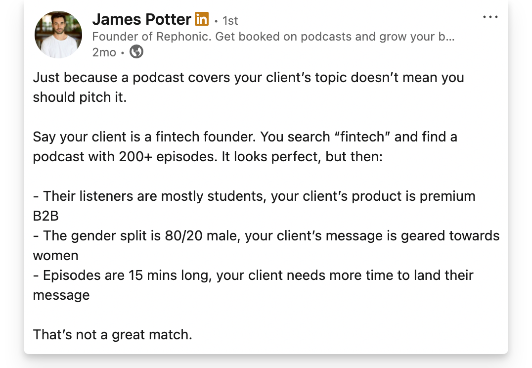James Potter LinkedIn post