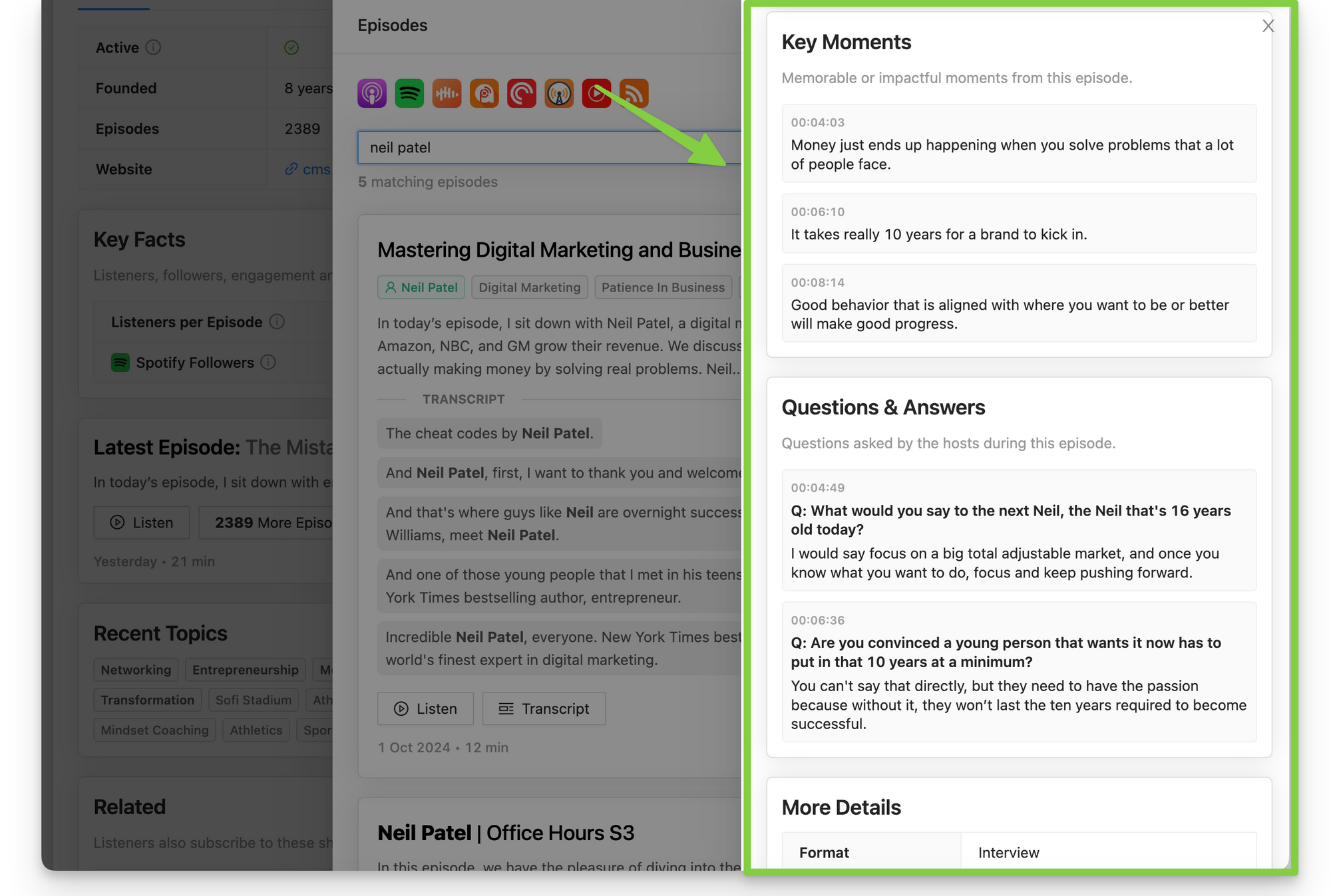 Podcast episode key moments