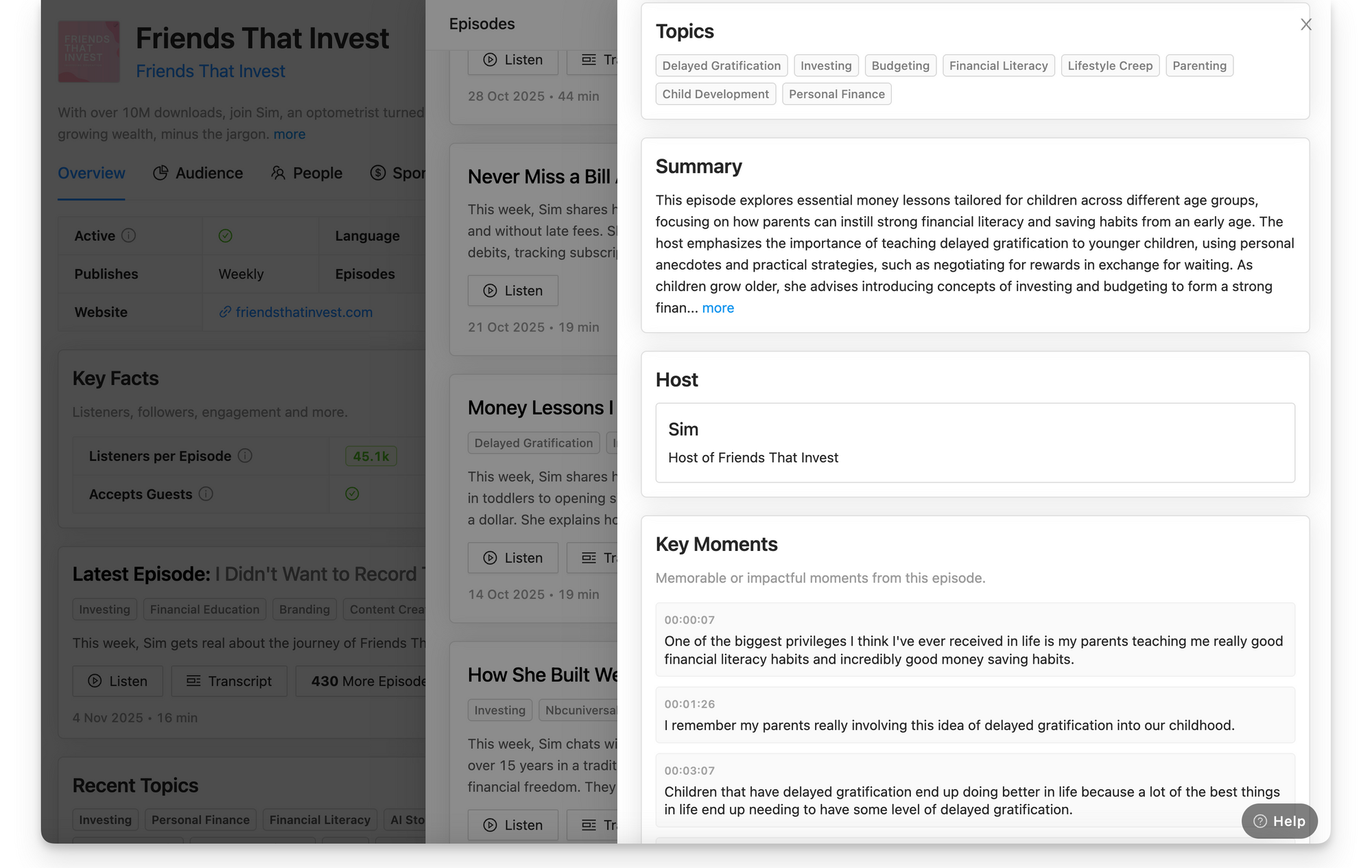 Podcast episode info based on transcript