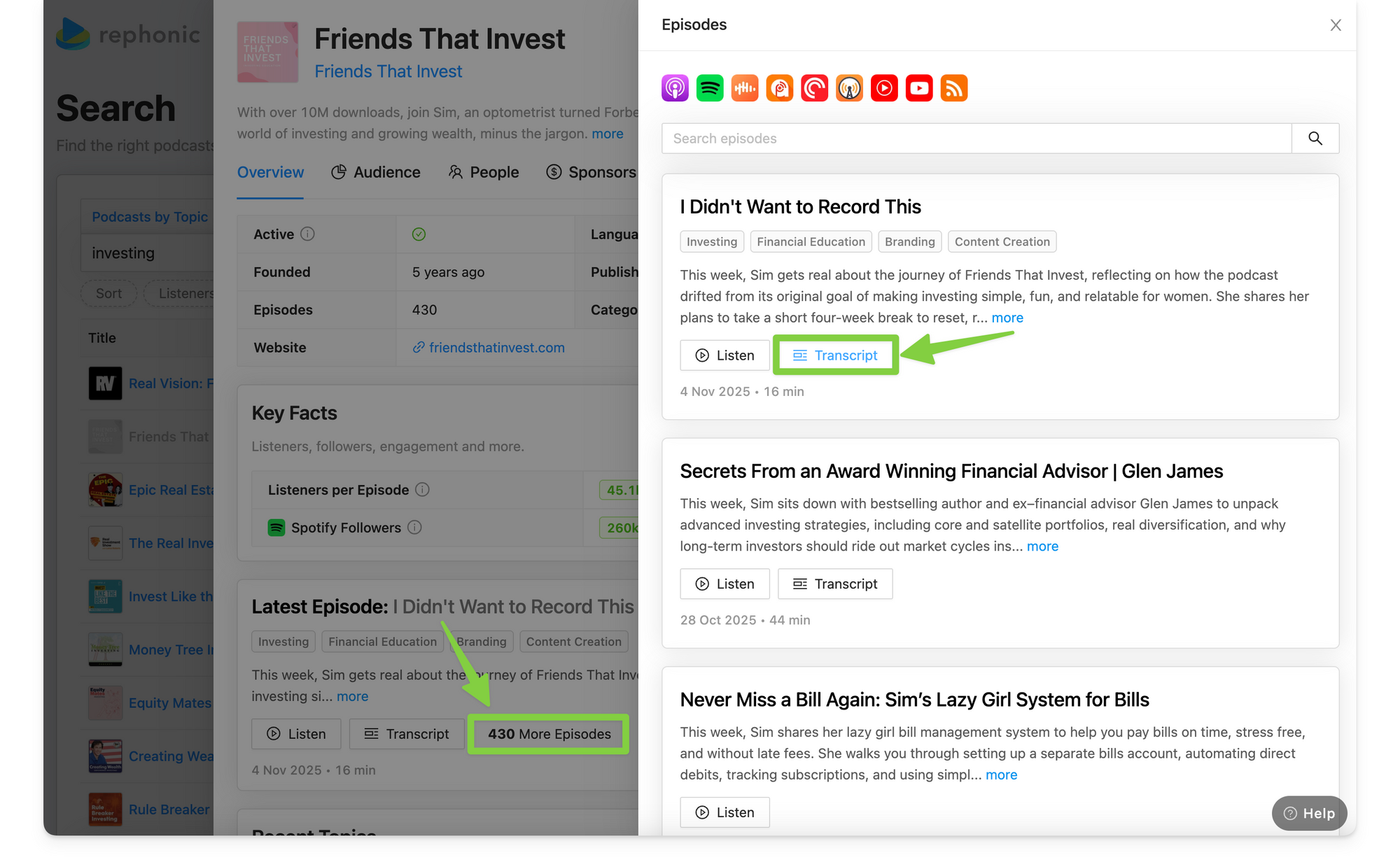 Find podcast transcripts on Rephonic