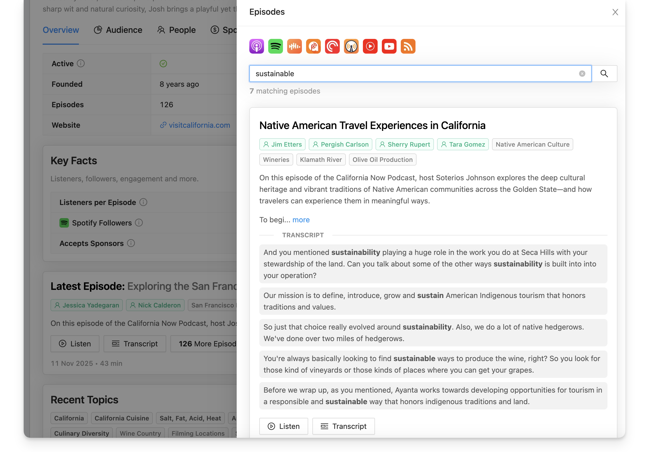 Podcast episode transcript search on Rephonic