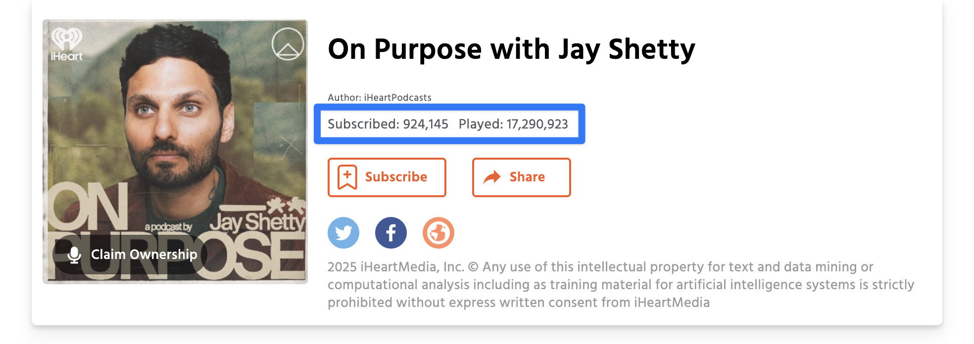 Podcast subscriber numbers and plays on Castbox