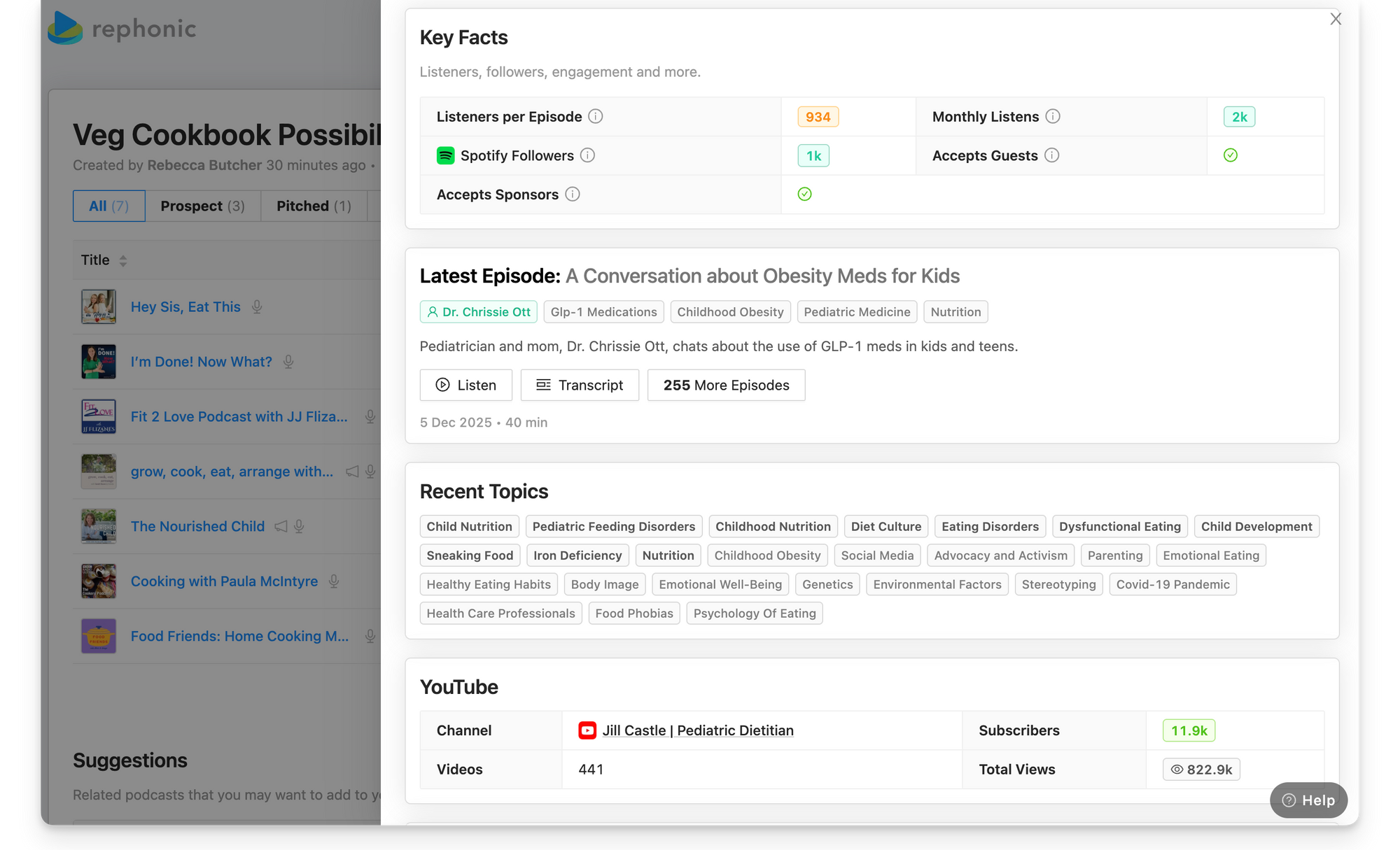 Podcast key facts on Rephonic