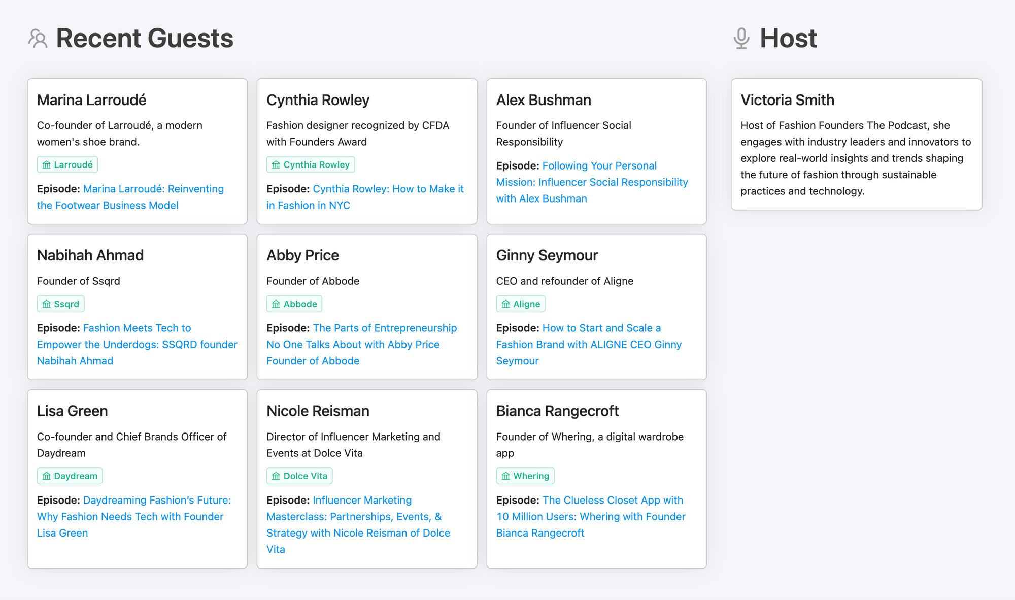 Fashion & Founders podcast guests