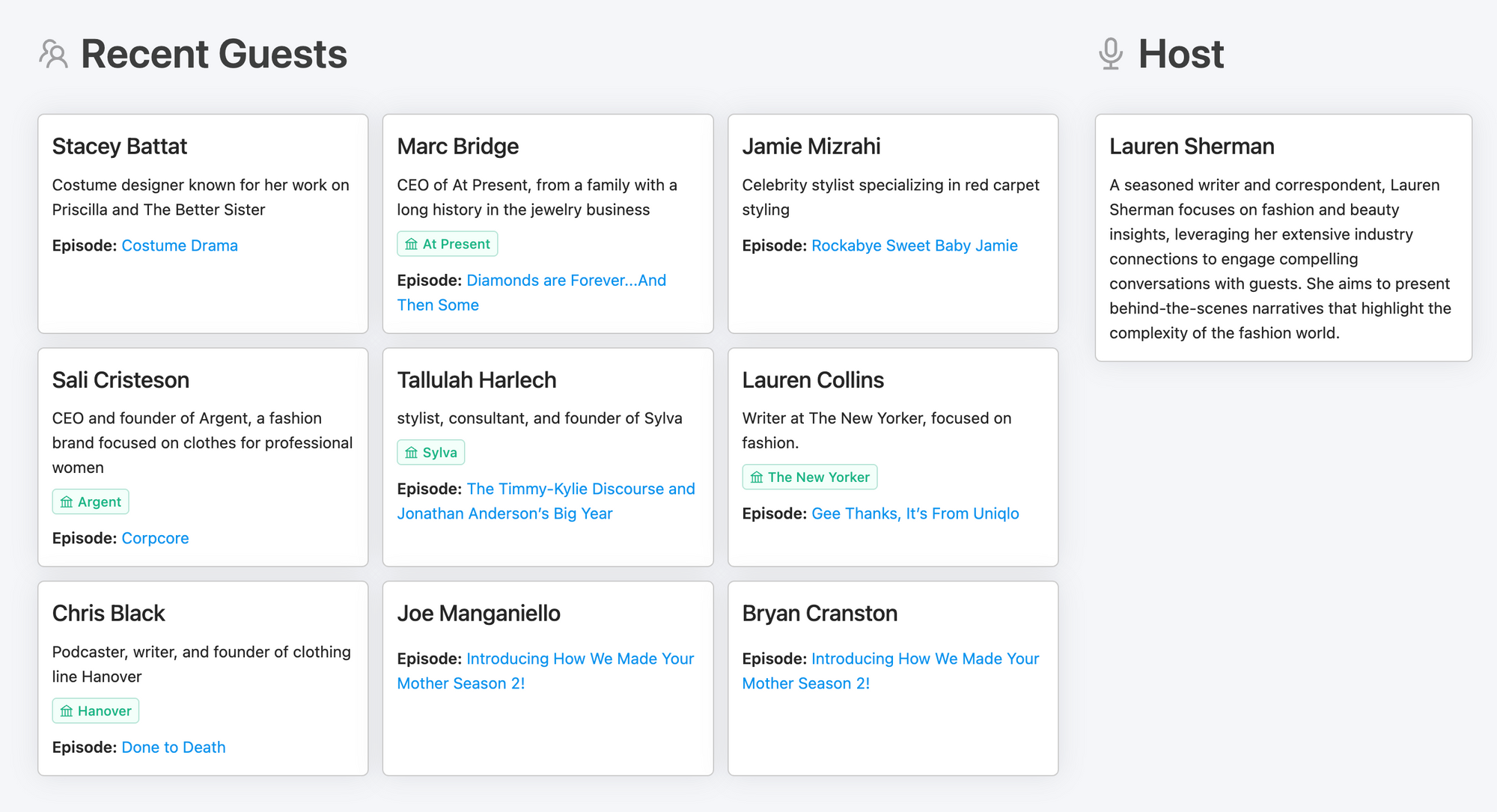Fashion People podcast guests