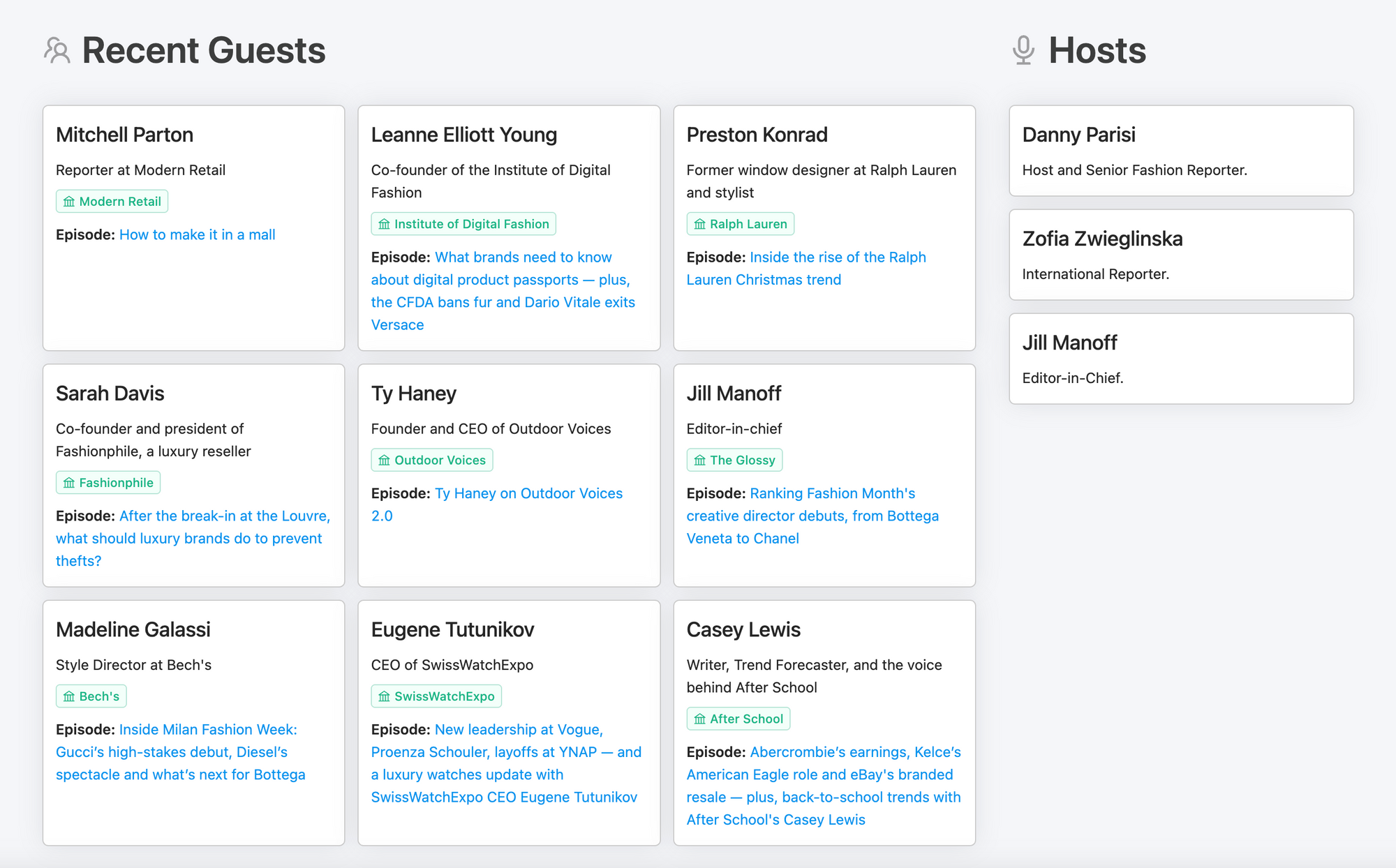 The Glossy Podcast recent guests