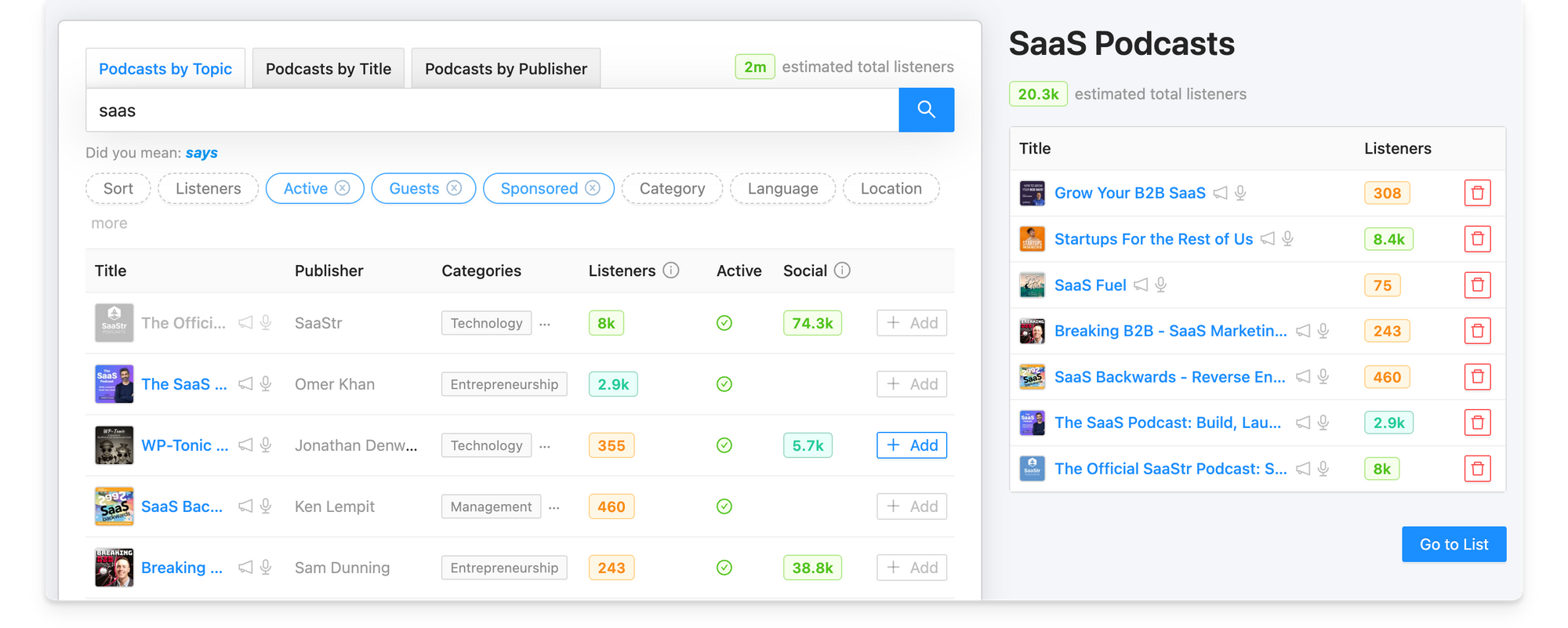 Podcast list on Rephonic