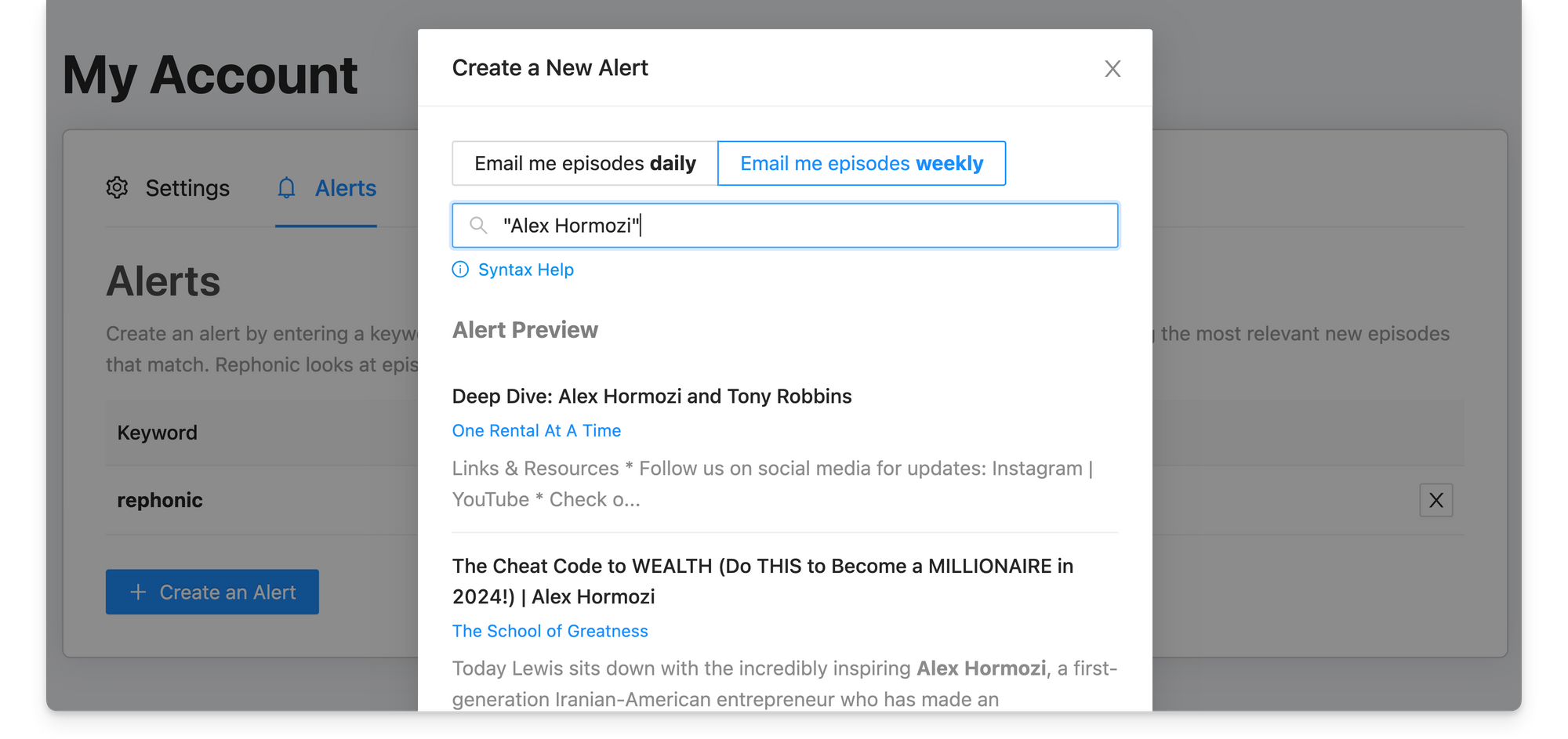 Podcast monitoring on Rephonic