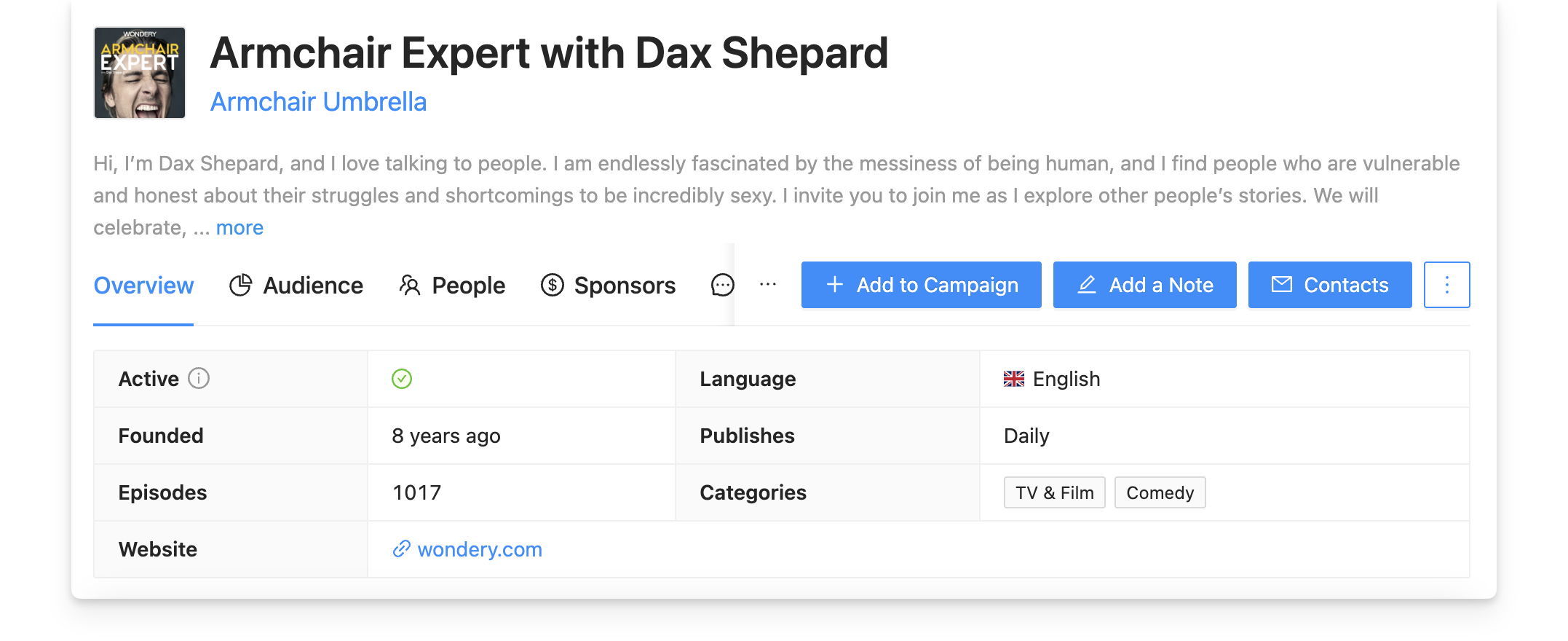 Armchair Expert podcast on Rephonic