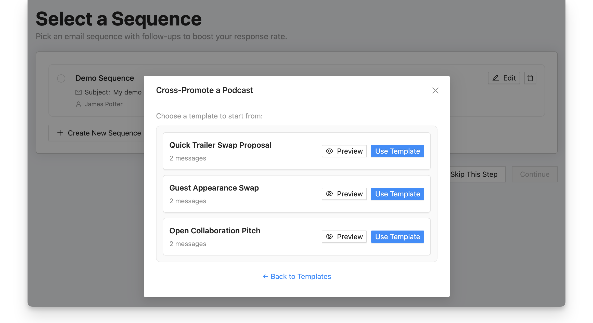 Podcast pitch templates on Rephonic