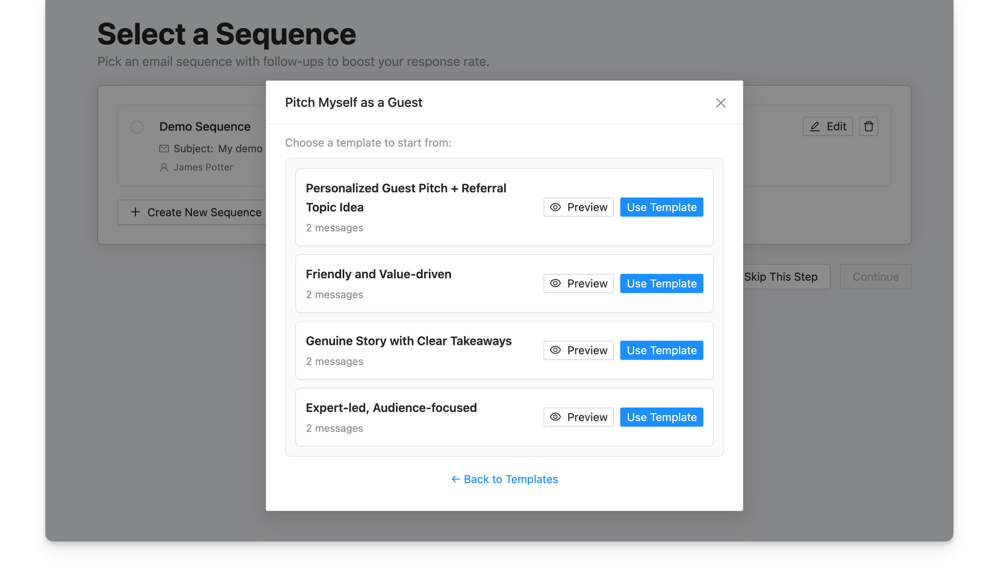 Podcast pitch templates on Rephonic