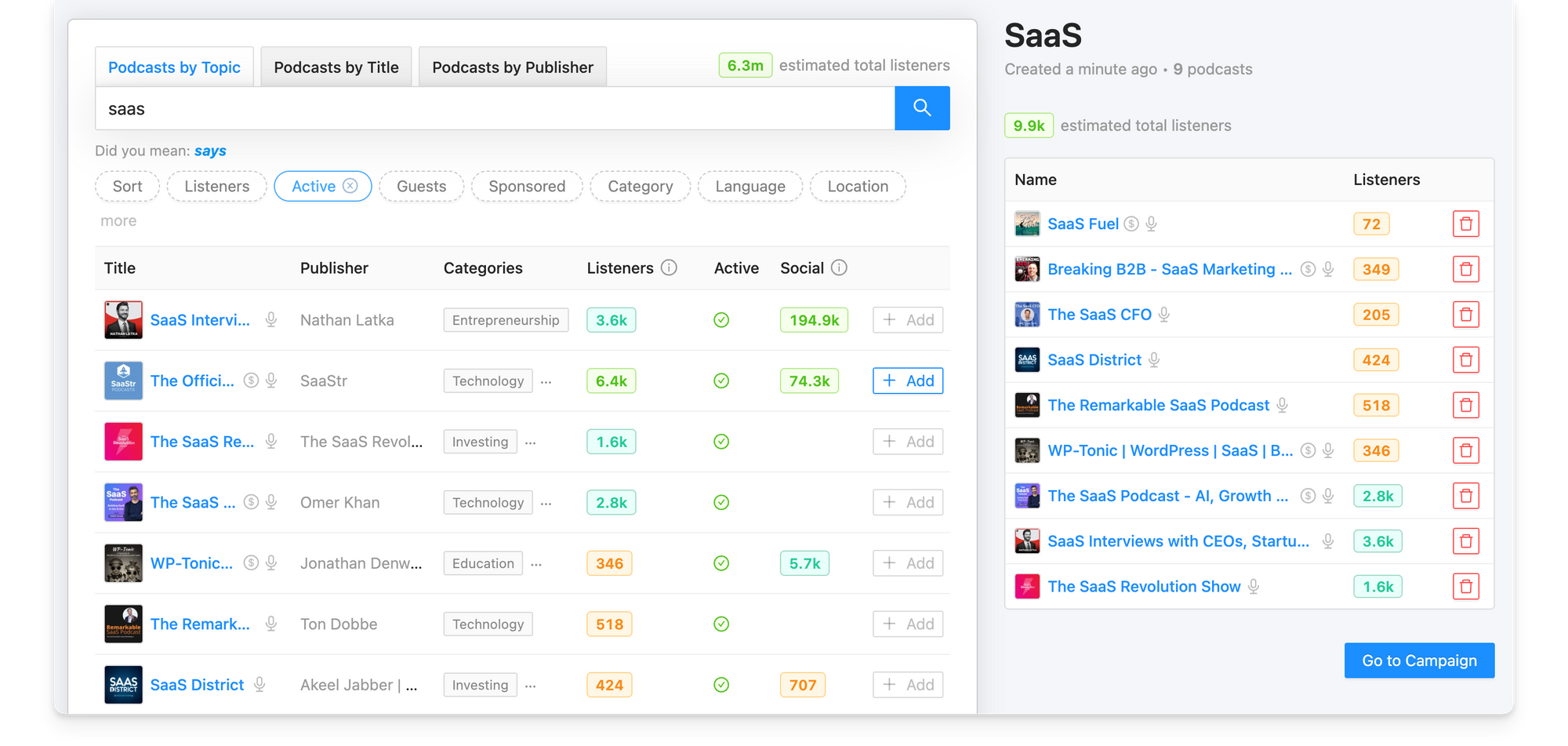 Podcast campaign on Rephonic