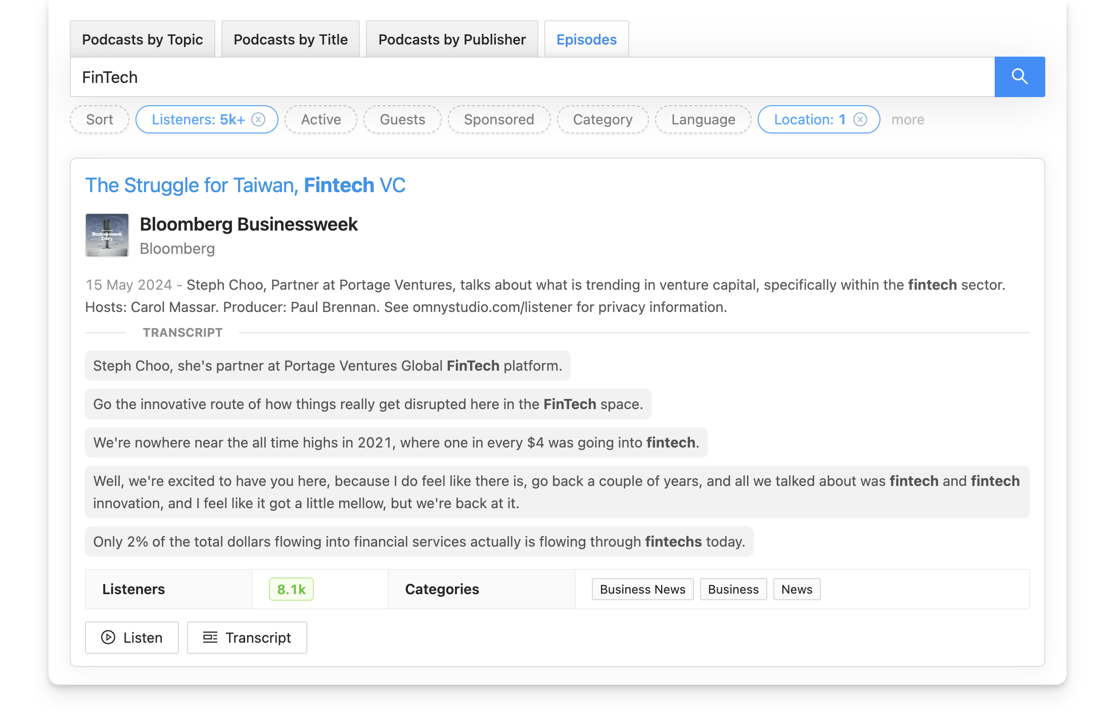 Rephonic podcast episode search