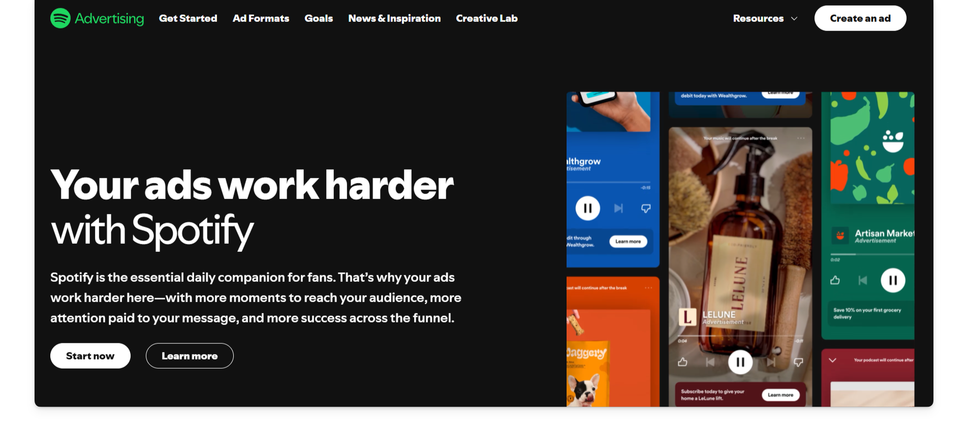 Spotify podcast ads homepage